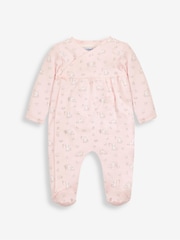 JoJo Maman Bébé Pink Bunny Pretty Cotton Baby Sleepsuit - Image 3 of 4