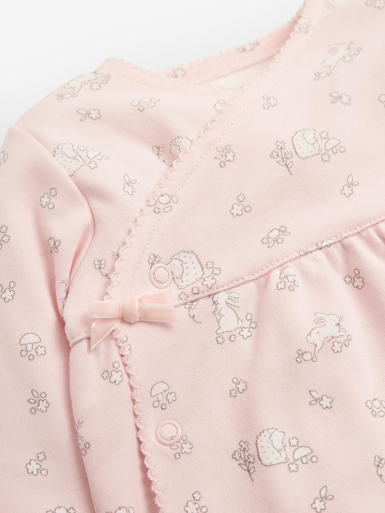 JoJo Maman Bébé Pink Bunny Pretty Cotton Baby Sleepsuit - Image 4 of 4