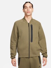 Nike Olive Green Tech Fleece Bomber Jacket - Image 1 of 9