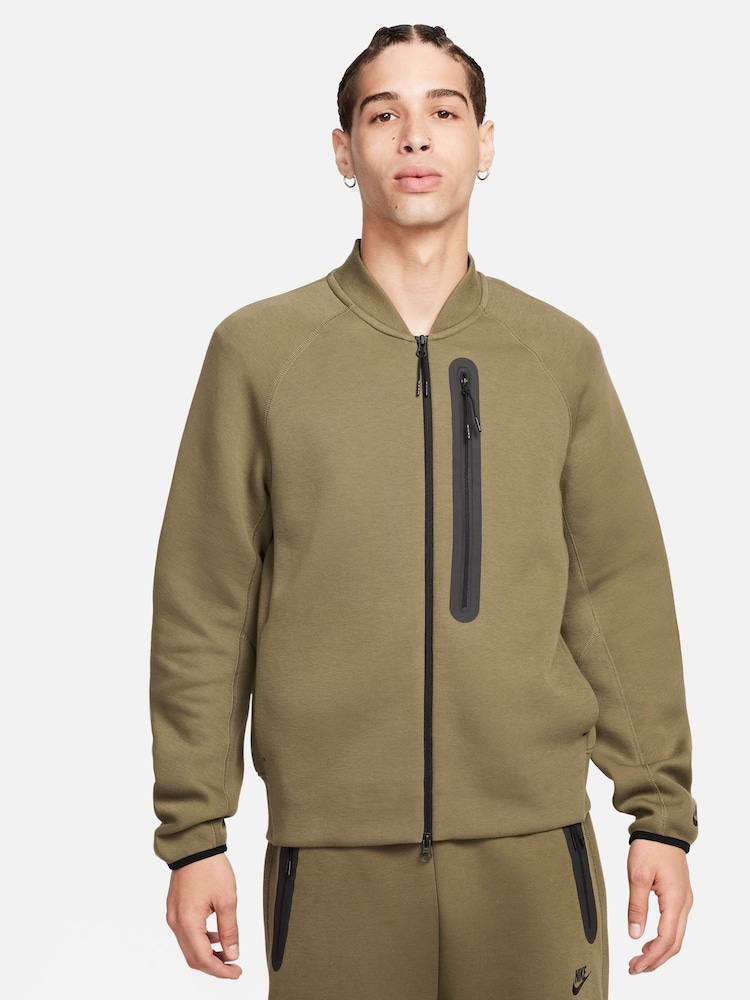 Nike Olive Green Tech Fleece Bomber Jacket - Image 1 of 9