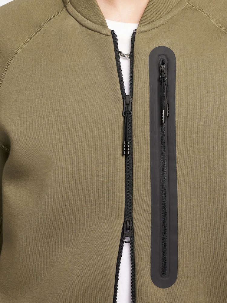 Nike Olive Green Tech Fleece Bomber Jacket - Image 5 of 9
