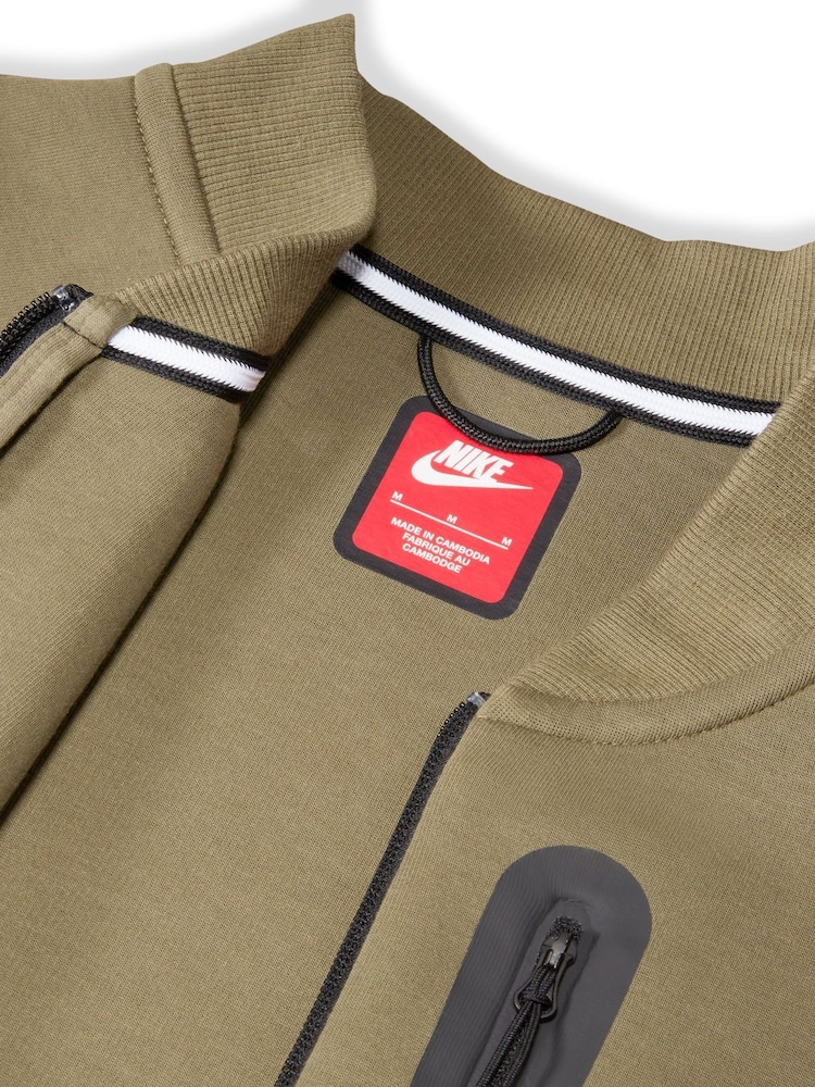 Nike Olive Green Tech Fleece Bomber Jacket - Image 8 of 9