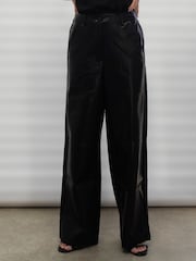 Religion Black Wide Leg Faux Leather Look Luster Trousers - Image 1 of 7