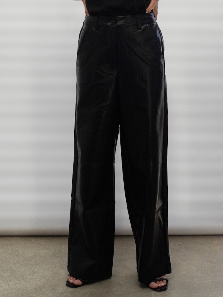Religion Black Wide Leg Faux Leather Look Luster Trousers - Image 1 of 7