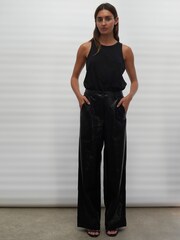 Religion Black Wide Leg Faux Leather Look Luster Trousers - Image 4 of 7