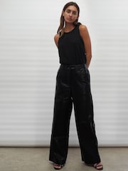 Religion Black Wide Leg Faux Leather Look Luster Trousers - Image 5 of 7