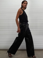 Religion Black Wide Leg Faux Leather Look Luster Trousers - Image 6 of 7