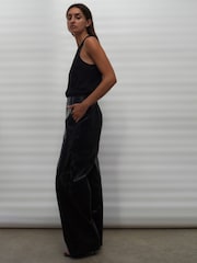 Religion Black Wide Leg Faux Leather Look Luster Trousers - Image 7 of 7