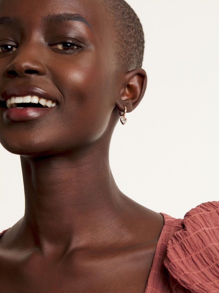 Ted Baker Rose Gold Tone HANNIY: Crystal Heart Huggie Earrings - Image 1 of 7