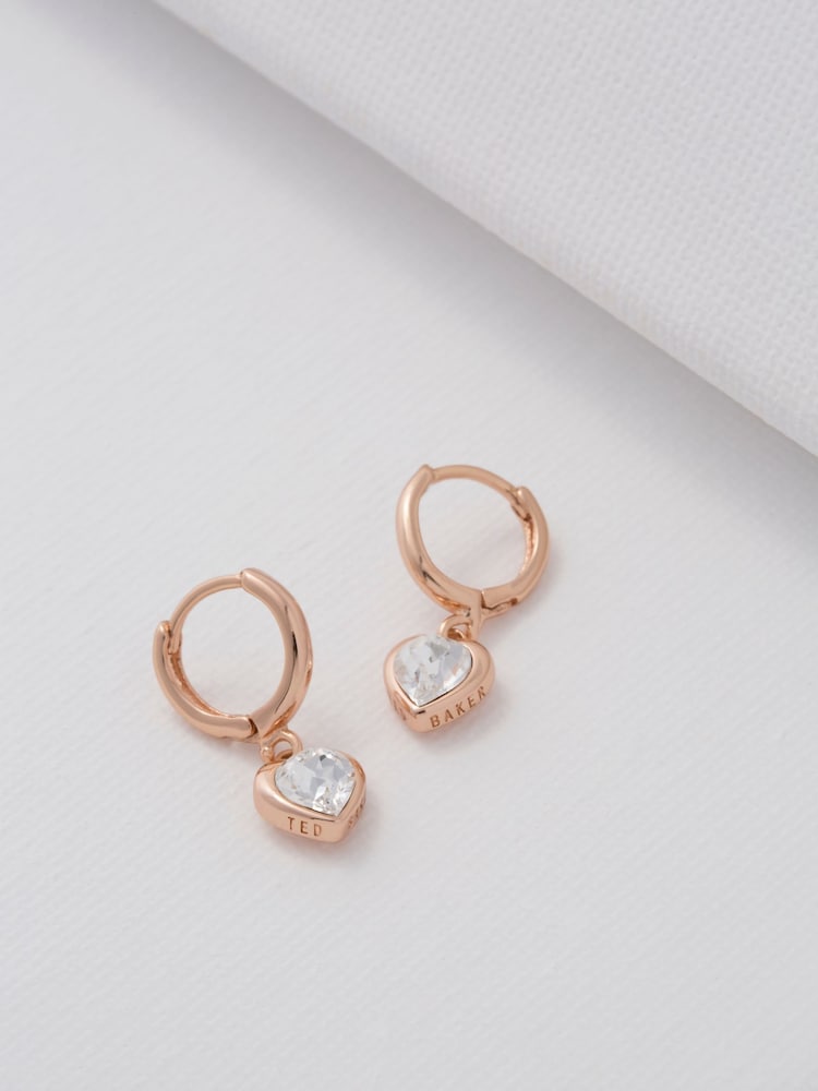 Ted Baker Rose Gold Tone HANNIY: Crystal Heart Huggie Earrings - Image 3 of 7