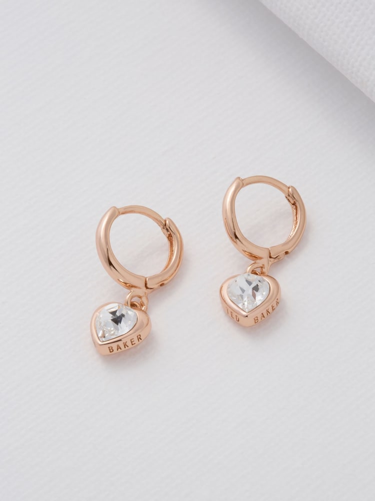 Ted Baker Rose Gold Tone HANNIY: Crystal Heart Huggie Earrings - Image 4 of 7