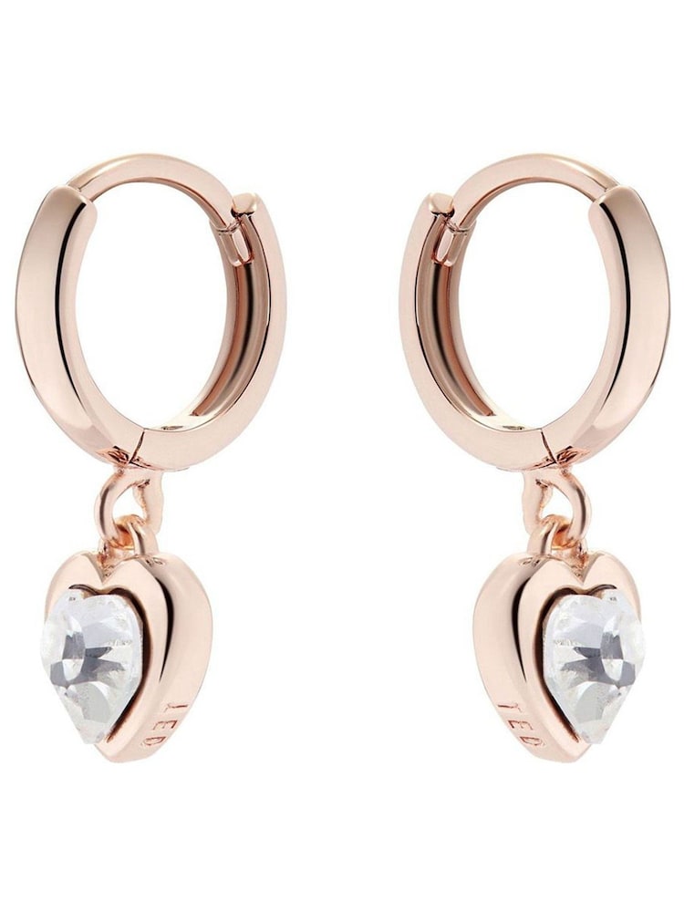 Ted Baker Rose Gold Tone HANNIY: Crystal Heart Huggie Earrings - Image 6 of 7