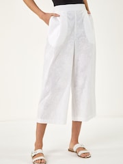 Roman White Textured Floral Cropped Wide Leg Trousers - Image 1 of 4
