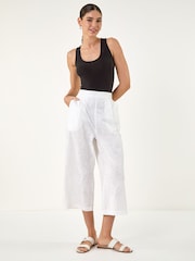 Roman White Textured Floral Cropped Wide Leg Trousers - Image 4 of 4