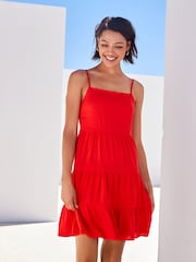 Red Mini Tiered Cami Summer Dress - Image 1 of 5