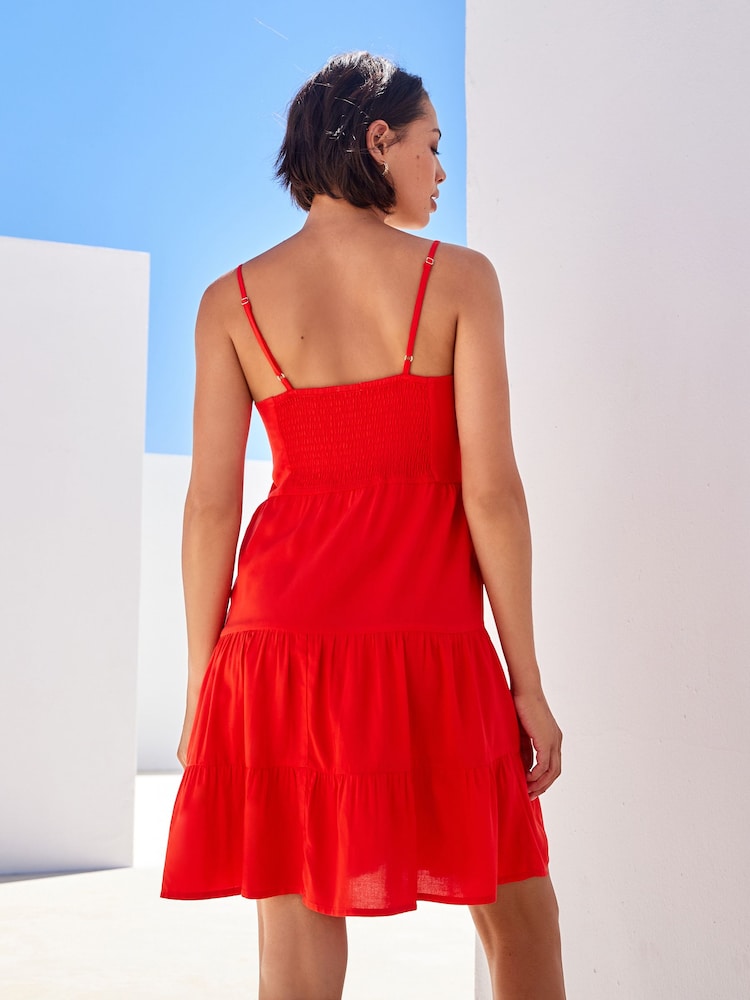 Czerwony - Mini Tiered Cami Summer Dress - Image 3 of 5