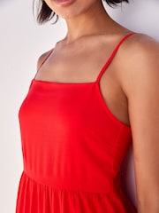 Red Mini Tiered Cami Summer Dress - Image 4 of 5