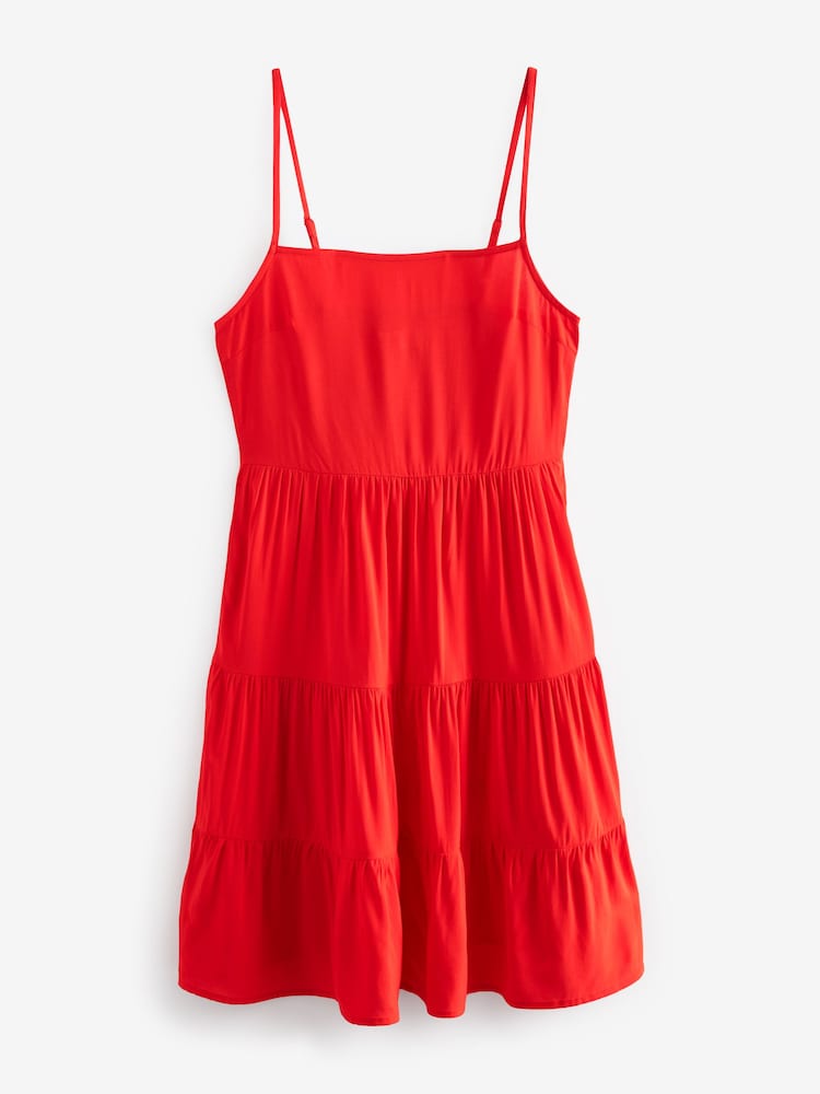 Red Mini Tiered Cami Summer Dress - Image 5 of 5