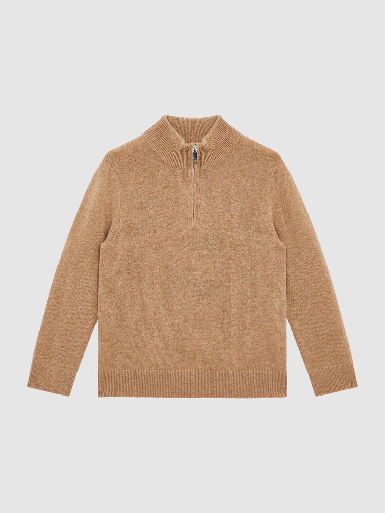 Reiss Camel Royal Junior Cashmere Slim Fit Half Zip Jumper - Image 2 of 8 Reiss Camel Royal Junior Cashmere Slim Fit Half Zip Jumper - Image 2 of 8