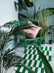 Oliver Bonas Green Simeon Woven Striped Cotton Runner Rug - Image 1 of 4