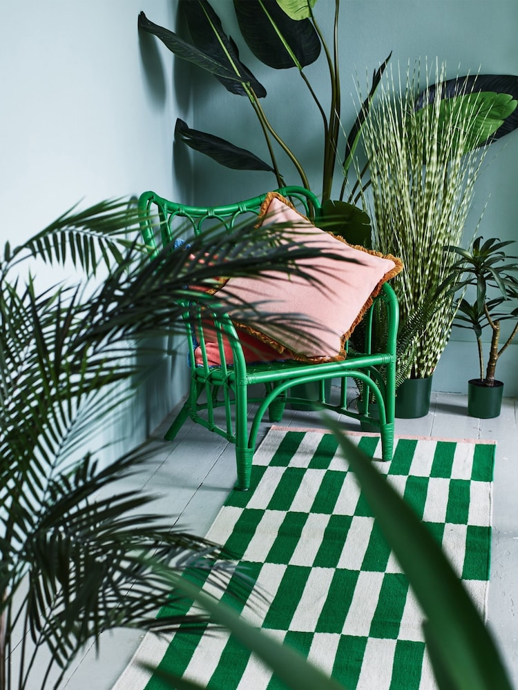 Oliver Bonas Green Simeon Woven Striped Cotton Runner Rug - Image 1 of 4