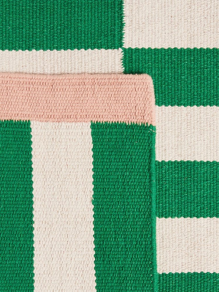 Oliver Bonas Green Simeon Woven Striped Cotton Runner Rug - Image 2 of 4