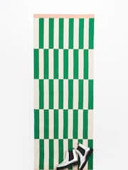 Oliver Bonas Green Simeon Woven Striped Cotton Runner Rug - Image 3 of 4