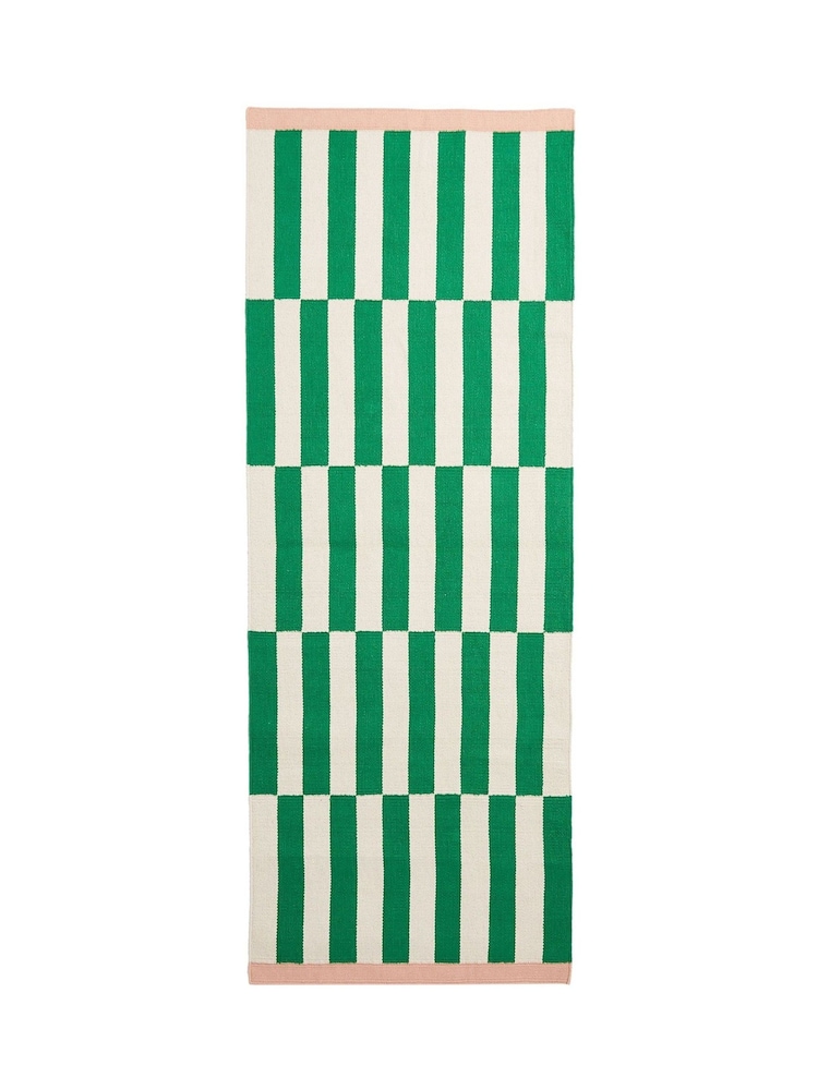 Oliver Bonas Green Simeon Woven Striped Cotton Runner Rug - Image 4 of 4