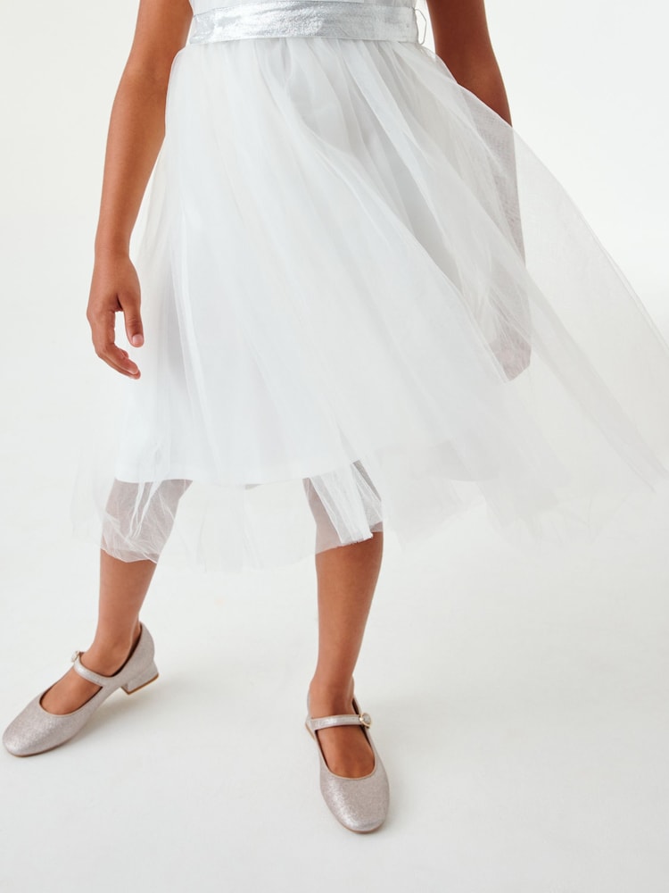 Ivory White Mesh Tie Back Party Dress (3-16yrs) - Image 2 of 6