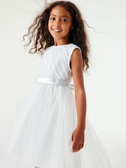 Ivory White Mesh Tie Back Party Dress (3-16yrs) - Image 3 of 6