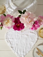 Truly Set of 2 White Heart 100% Linen Placemats - Image 1 of 2