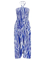 Pour Moi Blue & White Zebra Print Halter Neck Dress - Image 4 of 5