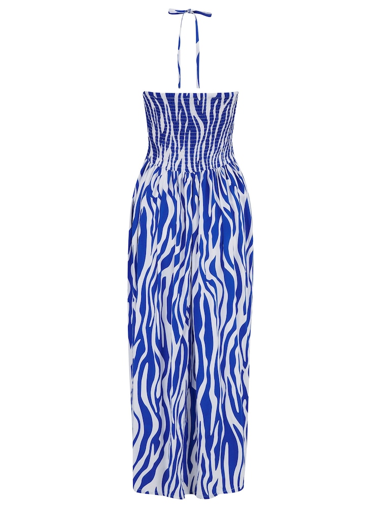 Pour Moi Blue & White Zebra Print Halter Neck Dress - Image 5 of 5 Pour Moi Blue & White Zebra Print Halter Neck Dress - Image 5 of 5