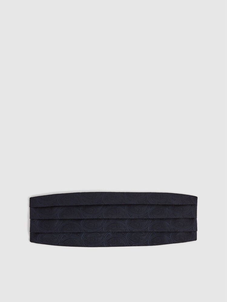 Reiss Navy Blast Wool Blend Patterned Cummerbund Tie - Image 1 of 4