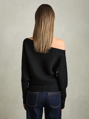 Reiss Black Lorna Asymmetric Drape Knitted Top - Image 5 of 5