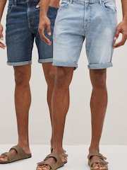 Mittelblau/Bleach/2er-Pack - Denim-Shorts mit Stretchanteil - Bild 1 von 1