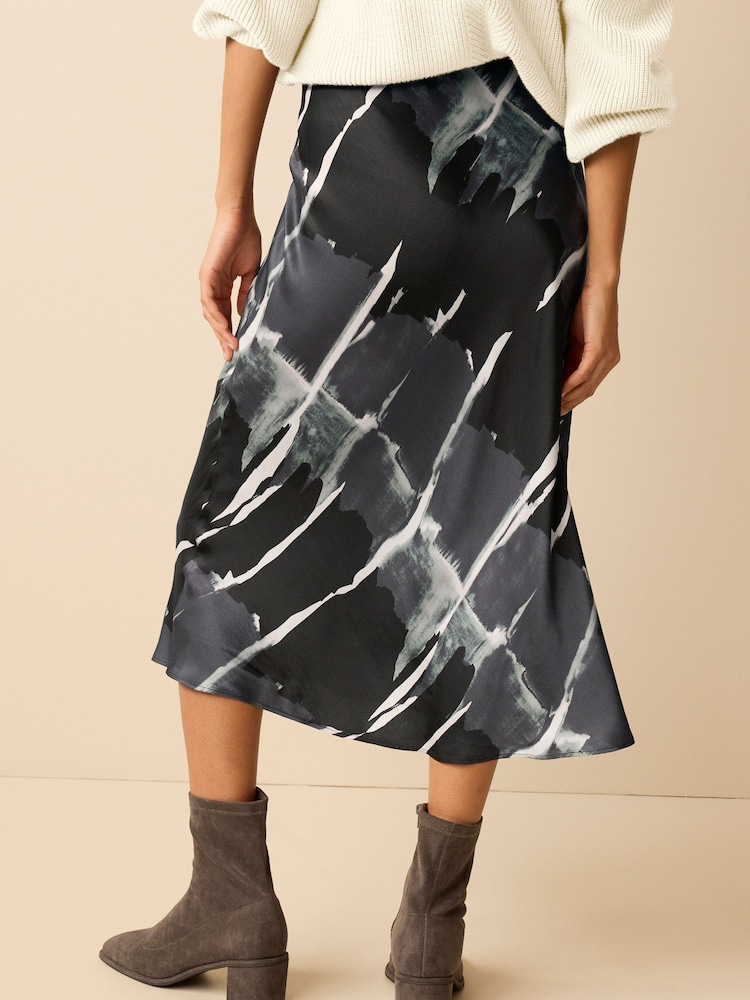 Black Tie Dye Satin Midi Skirt - Image 2 of 5