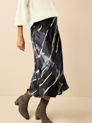 Black Tie Dye Satin Midi Skirt - Image 3 of 5