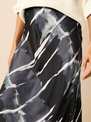 Black Tie Dye Satin Midi Skirt - Image 4 of 5
