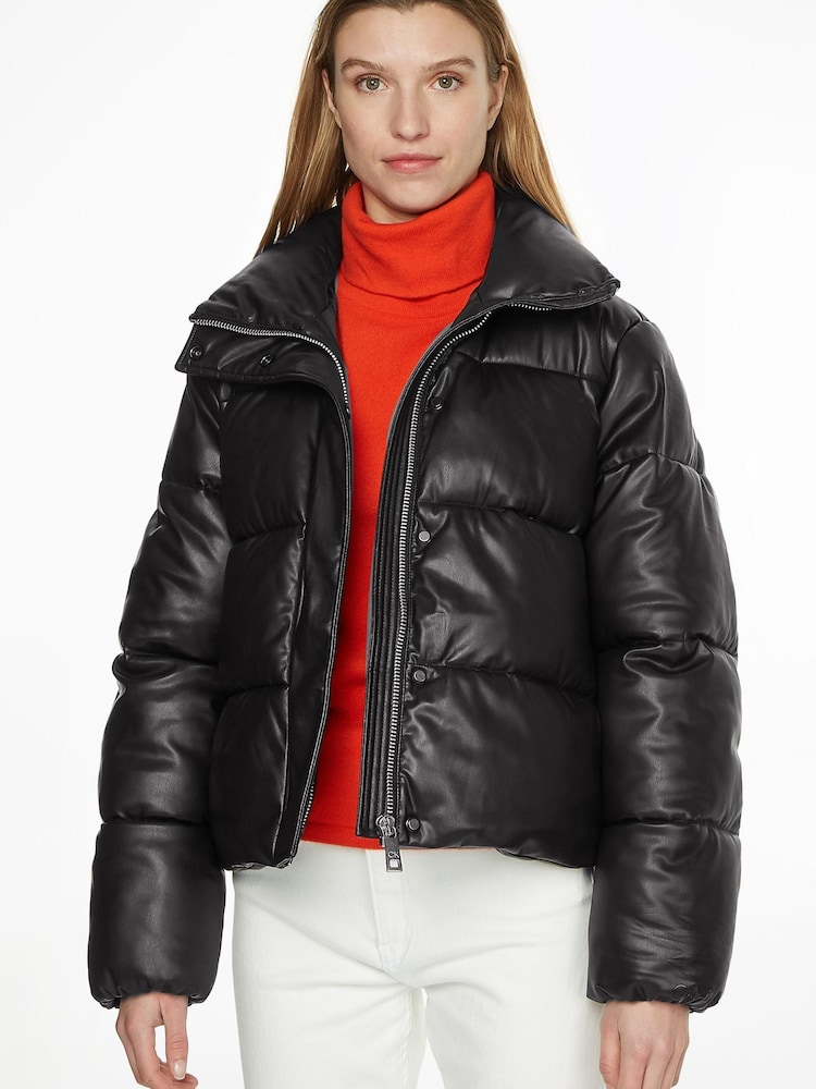 Calvin Klein PU Padded Black Puffer Jacket - Image 1 of 3