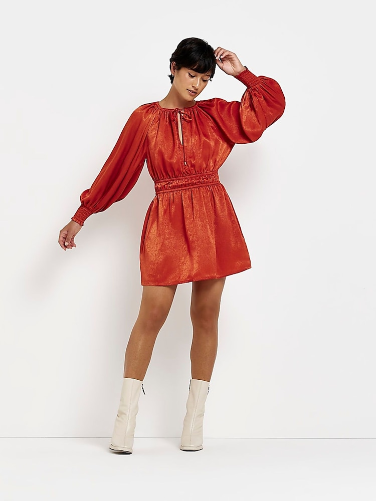River Island Red Balloon Sleeve Mini Dress - Image 1 of 1 River Island Red Balloon Sleeve Mini Dress - Image 1 of 1