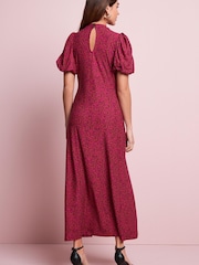 Pink Animal Short Puff Sleeve Midi Day Dress - Image 2 of 5