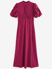 Pink Animal Short Puff Sleeve Midi Day Dress - Image 5 of 5