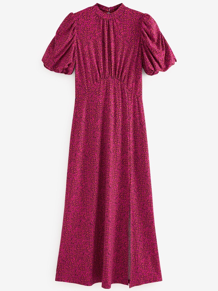 Pink Animal Short Puff Sleeve Midi Day Dress - Image 5 of 5