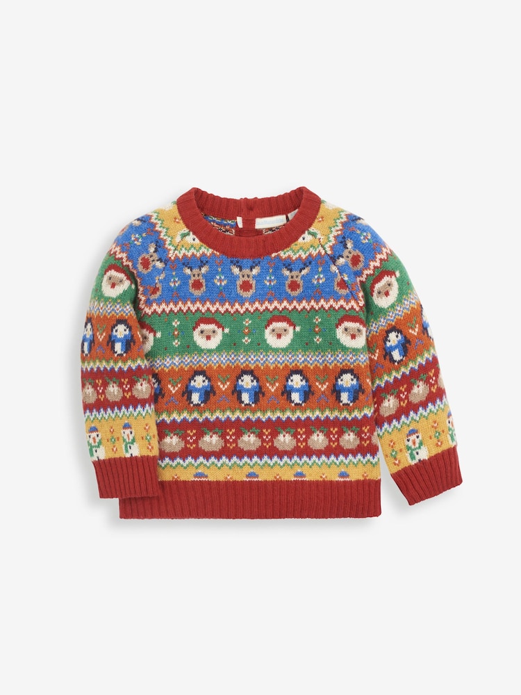 JoJo Maman Bébé Multi Bright Christmas Fairisle Pattern Jumper - Image 1 of 5