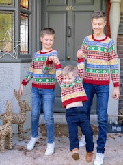 JoJo Maman Bébé Multi Bright Christmas Fairisle Pattern Jumper - Image 4 of 5