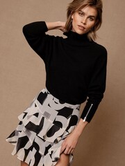 Mint Velvet Black Print Lyra Ruffle Mini Skirt - Image 2 of 6