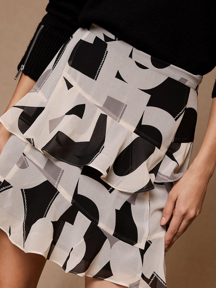 Mint Velvet Black Print Lyra Ruffle Mini Skirt - Image 4 of 6