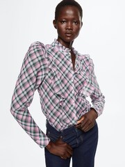 Mango Pink Checked Frill Blouse - Image 1 of 6