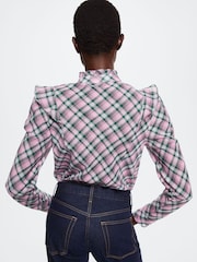 Mango Pink Checked Frill Blouse - Image 2 of 6